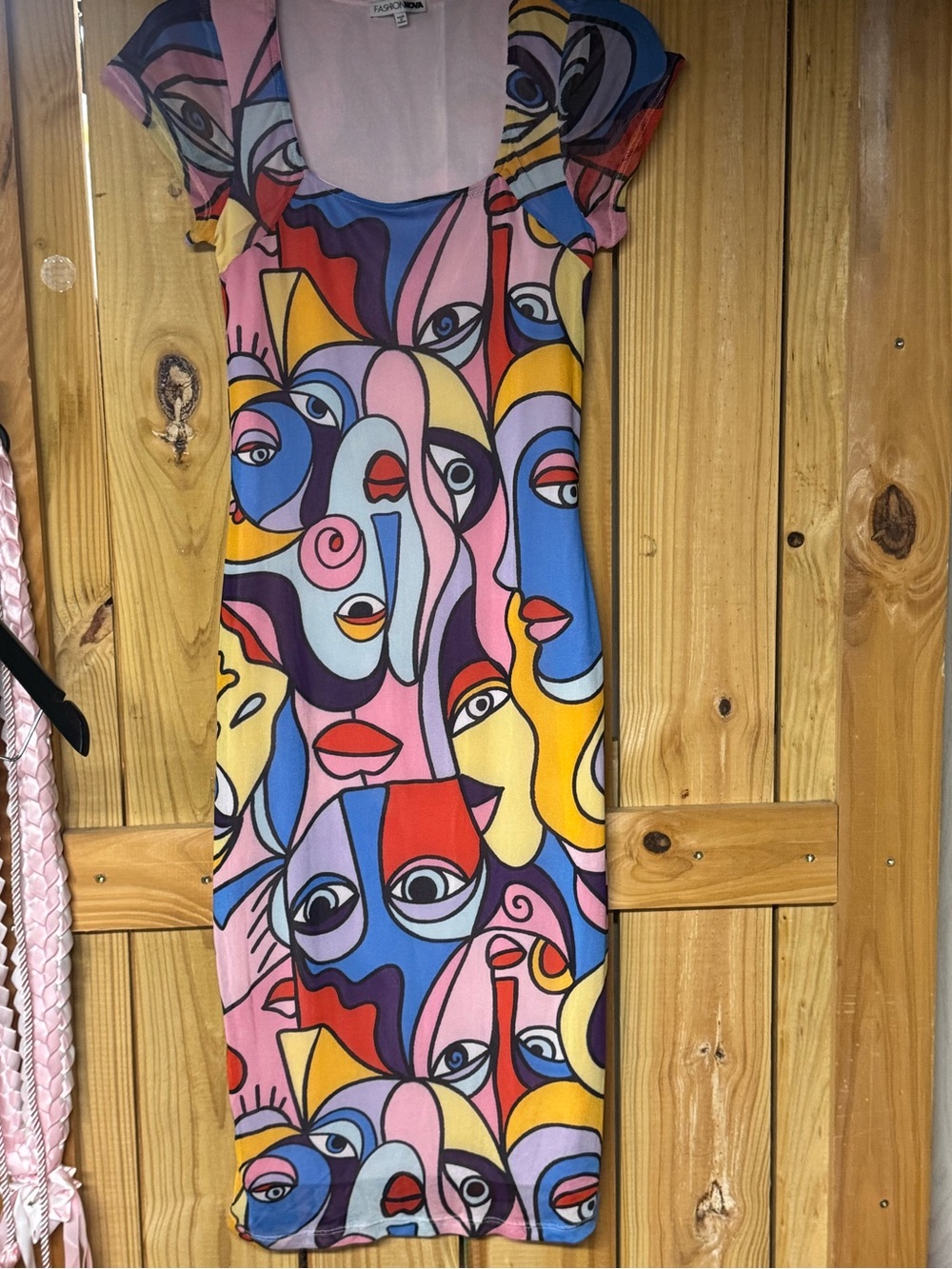 Fashion Nova Multicolor Abstract Faces Midi Dress